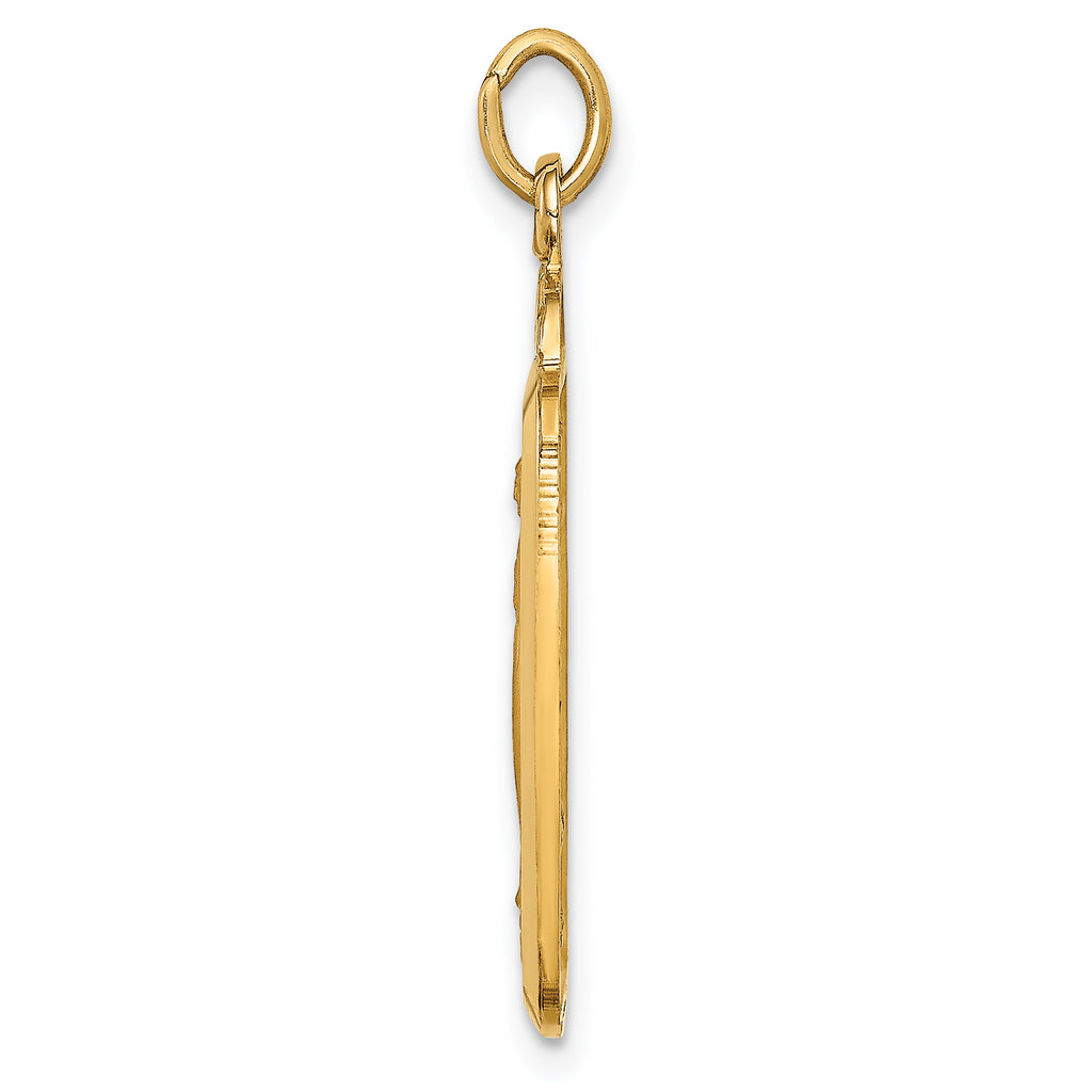 14k Solid Polished/Satin Rectangle w/Fan Top Miraculous Medal