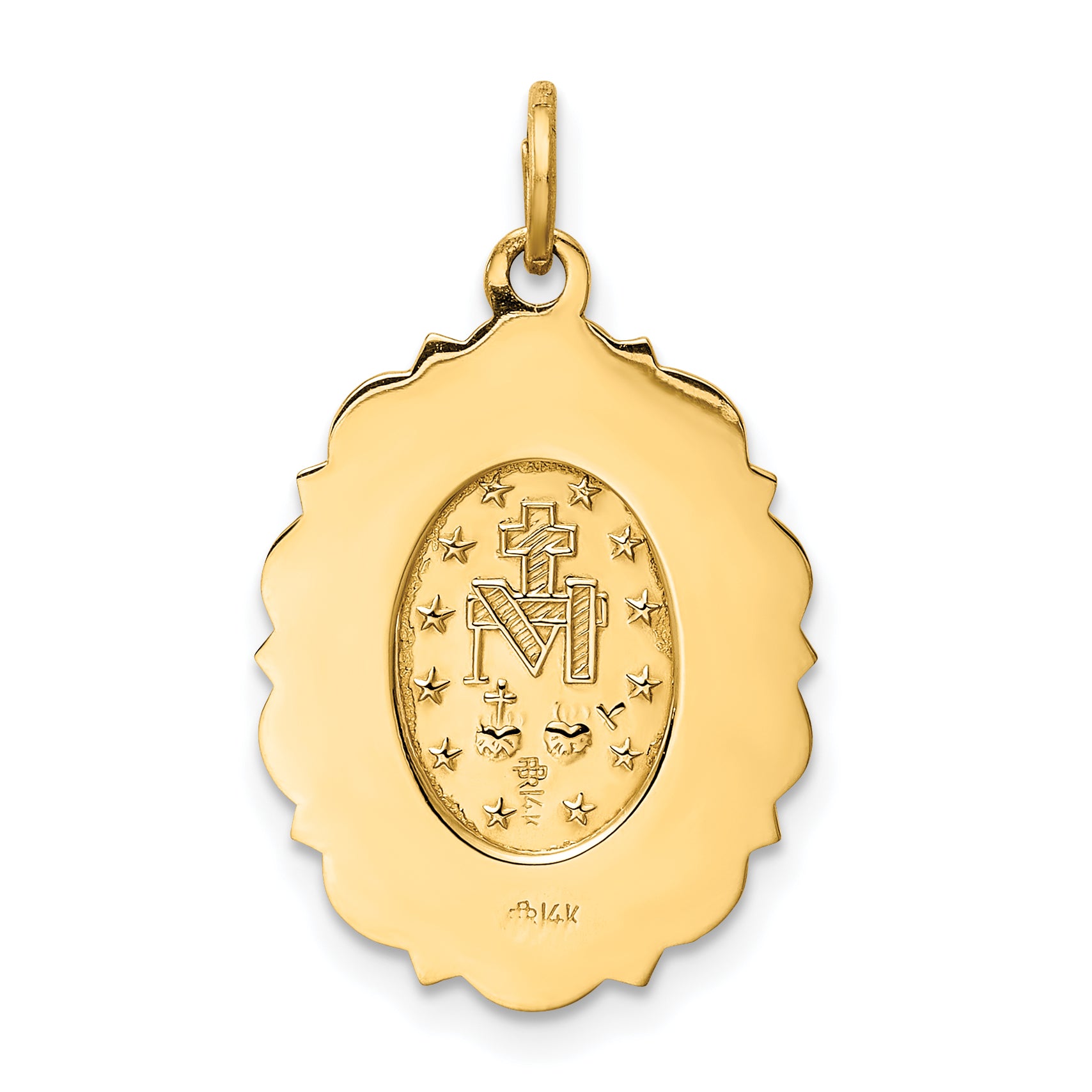 14k Solid Polished/Satin Small Fancy Oval Miraculous Medal