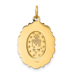 14k Solid Polished/Satin Small Fancy Oval Miraculous Medal