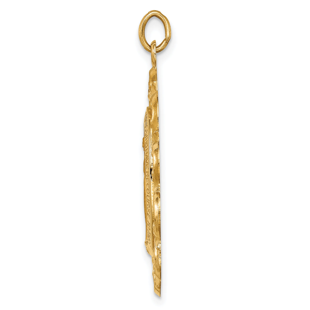 14k Solid Polished/Satin Fancy Pierced Oval Miraculous Medal