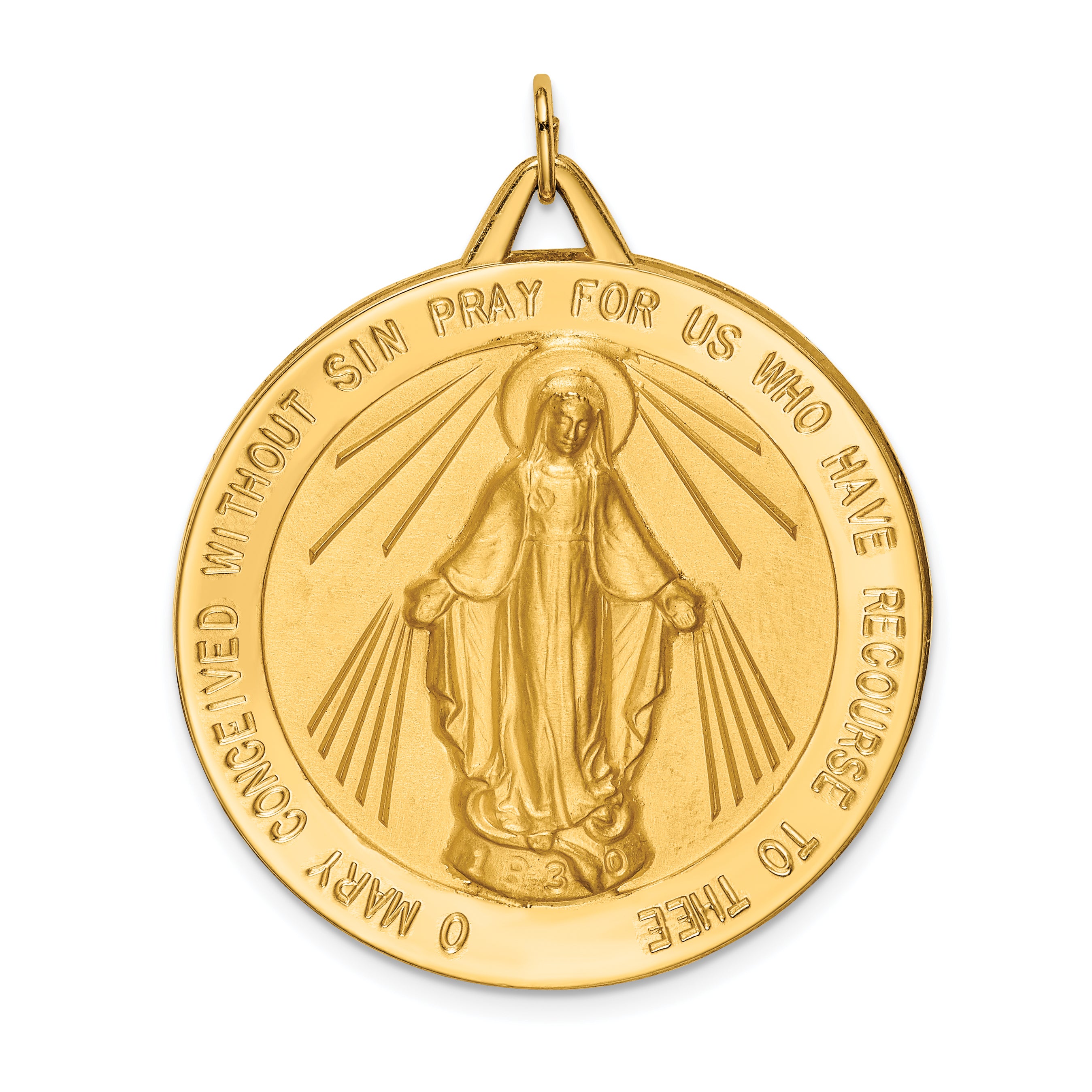 14k Solid Polished/Satin Large Round Miraculous Medal
