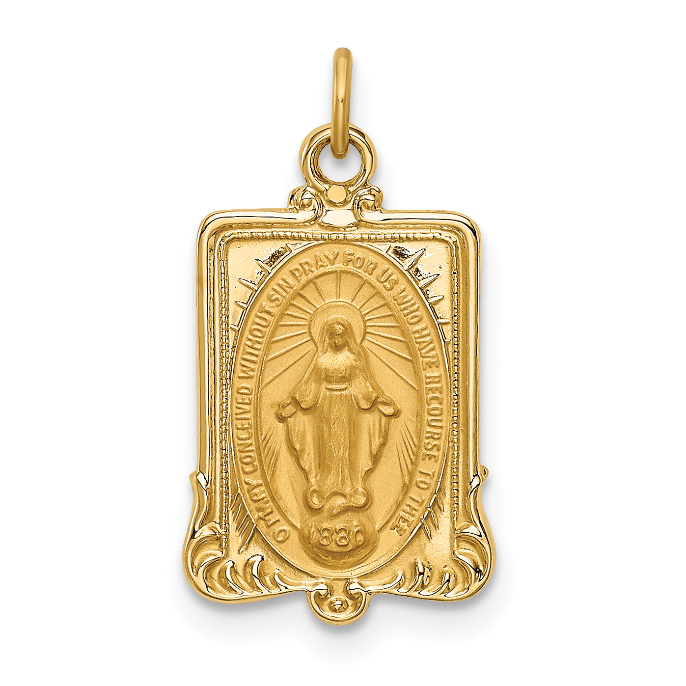 14k Solid Polished/Satin Rectangular Miraculous Medal Main image