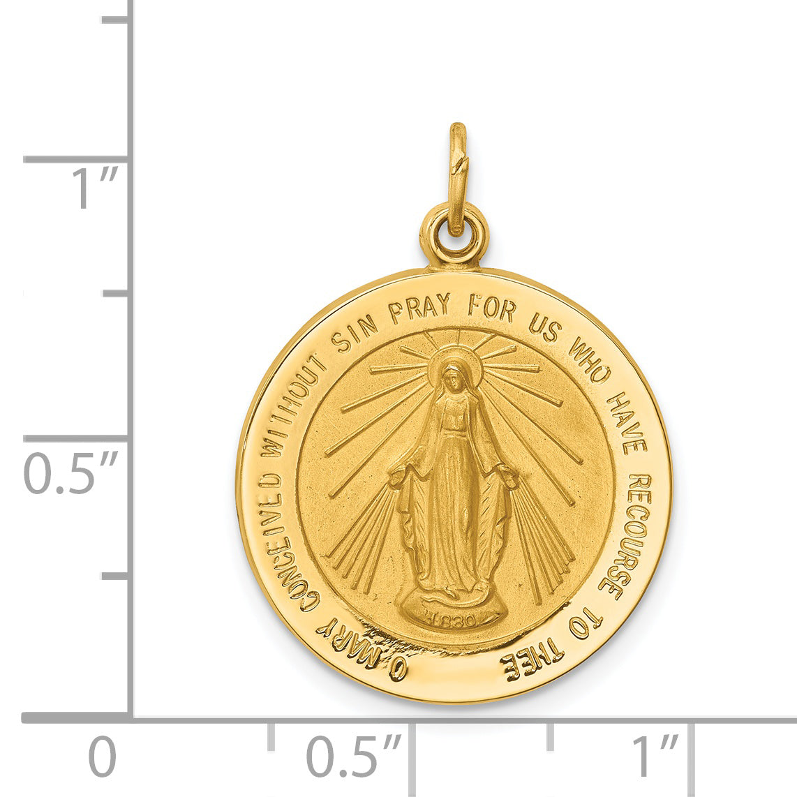 14k Solid Polished/Satin Medium Round Miraculous Medal