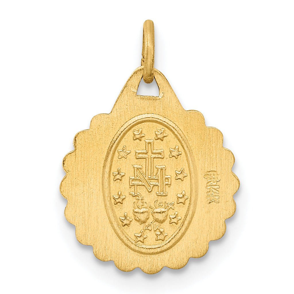 14k Solid Polished/Satin Tiny Round Scalloped Miraculous Medal
