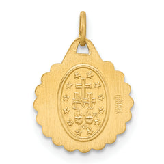 14k Solid Polished/Satin Tiny Round Scalloped Miraculous Medal