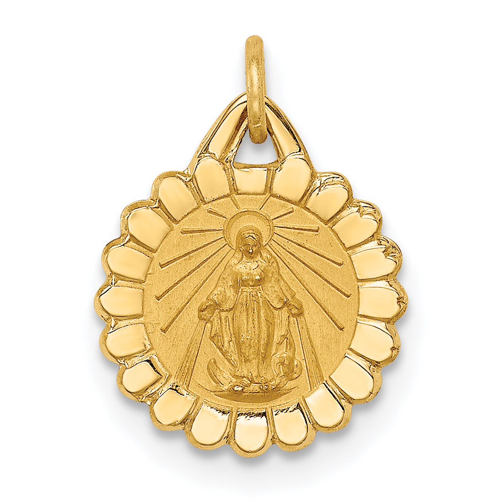 14k Solid Polished/Satin Tiny Round Scalloped Miraculous Medal Main image