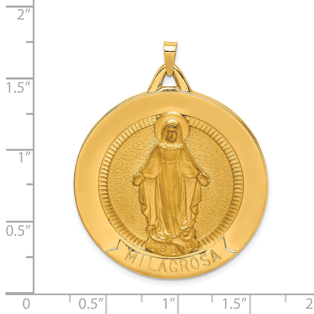 14k Solid Polished/Satin Large Raised Round Milagrosa Medal