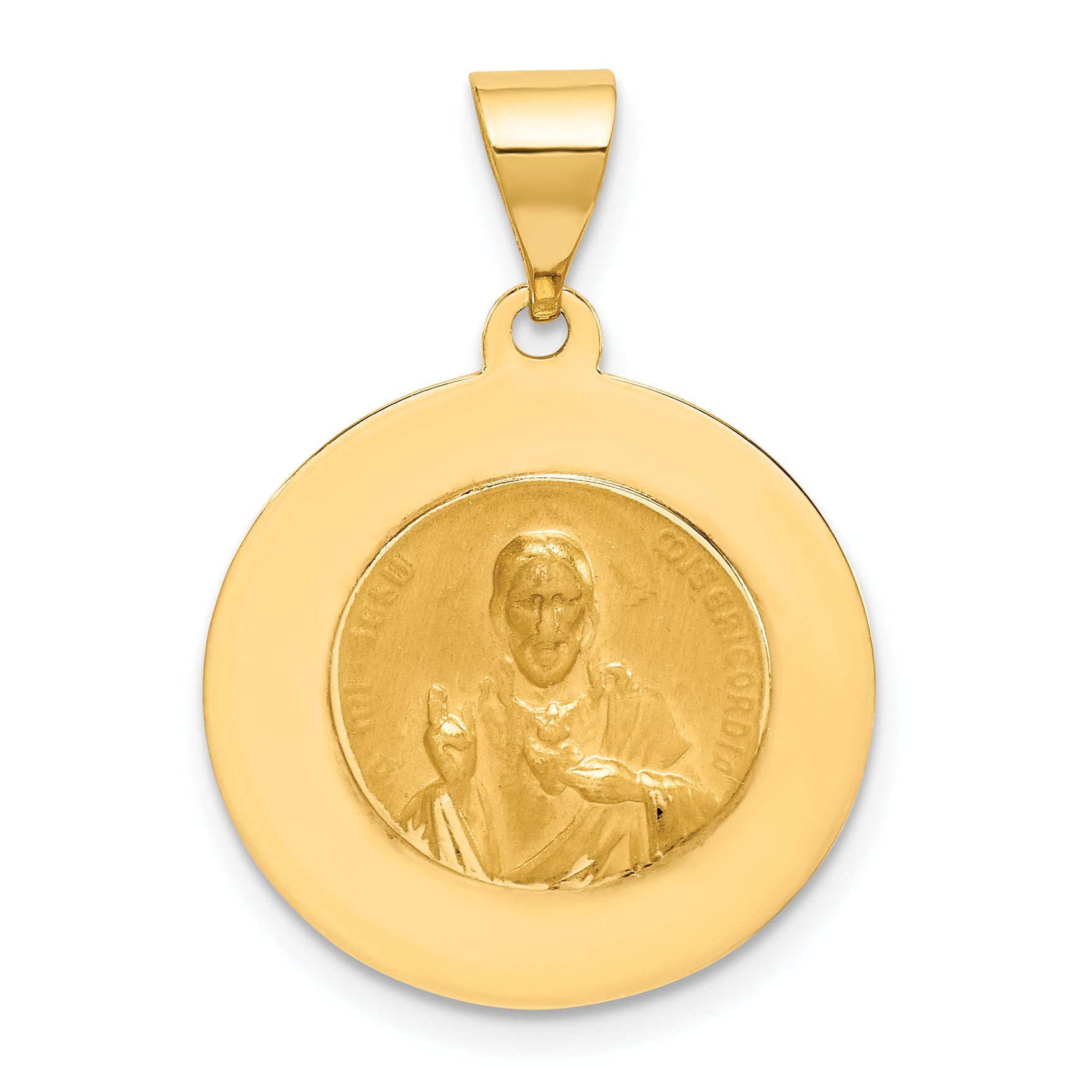 14K Hollow Round Spanish Escapulario Reversible Medal