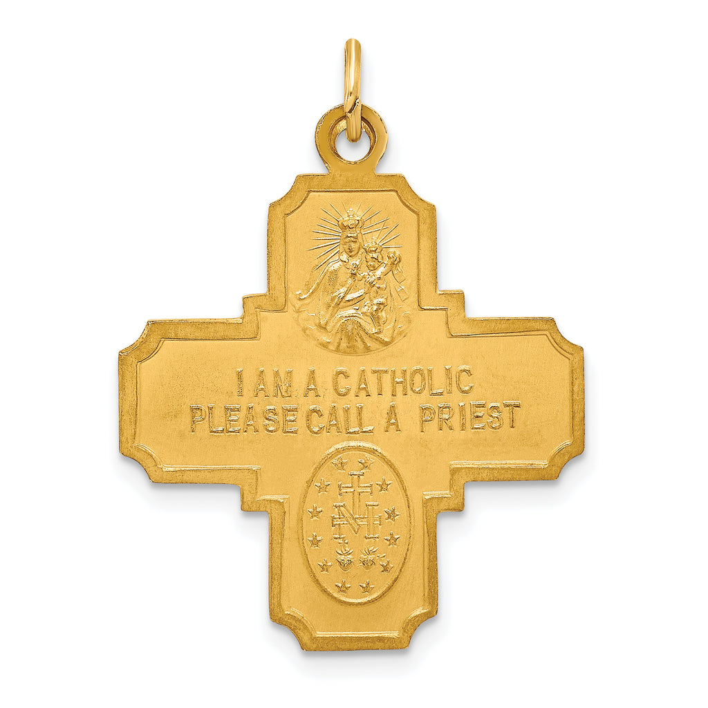 14k Solid Polished/Satin Medium 4-Way Medal