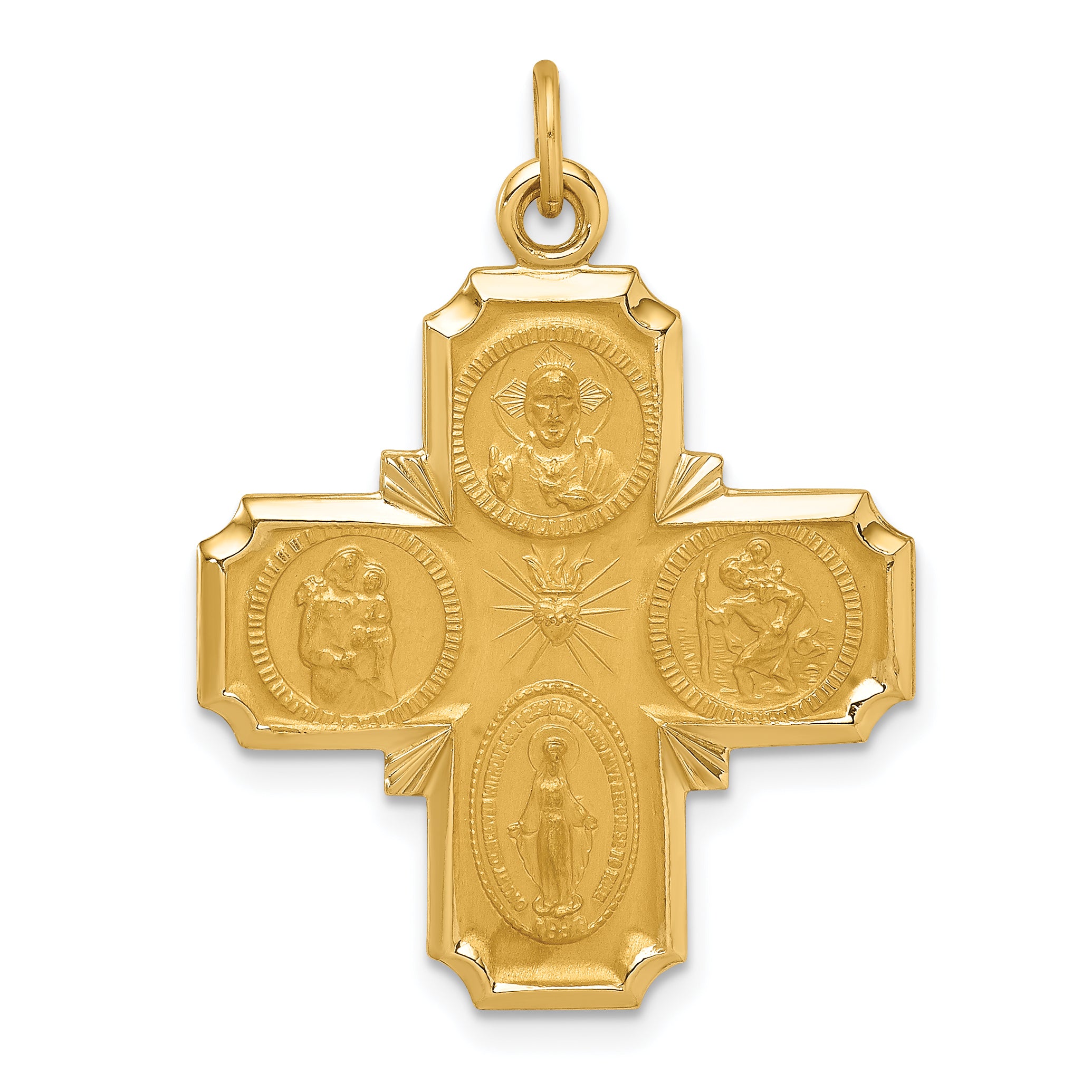14k Solid Polished/Satin Medium 4-Way Medal Main image