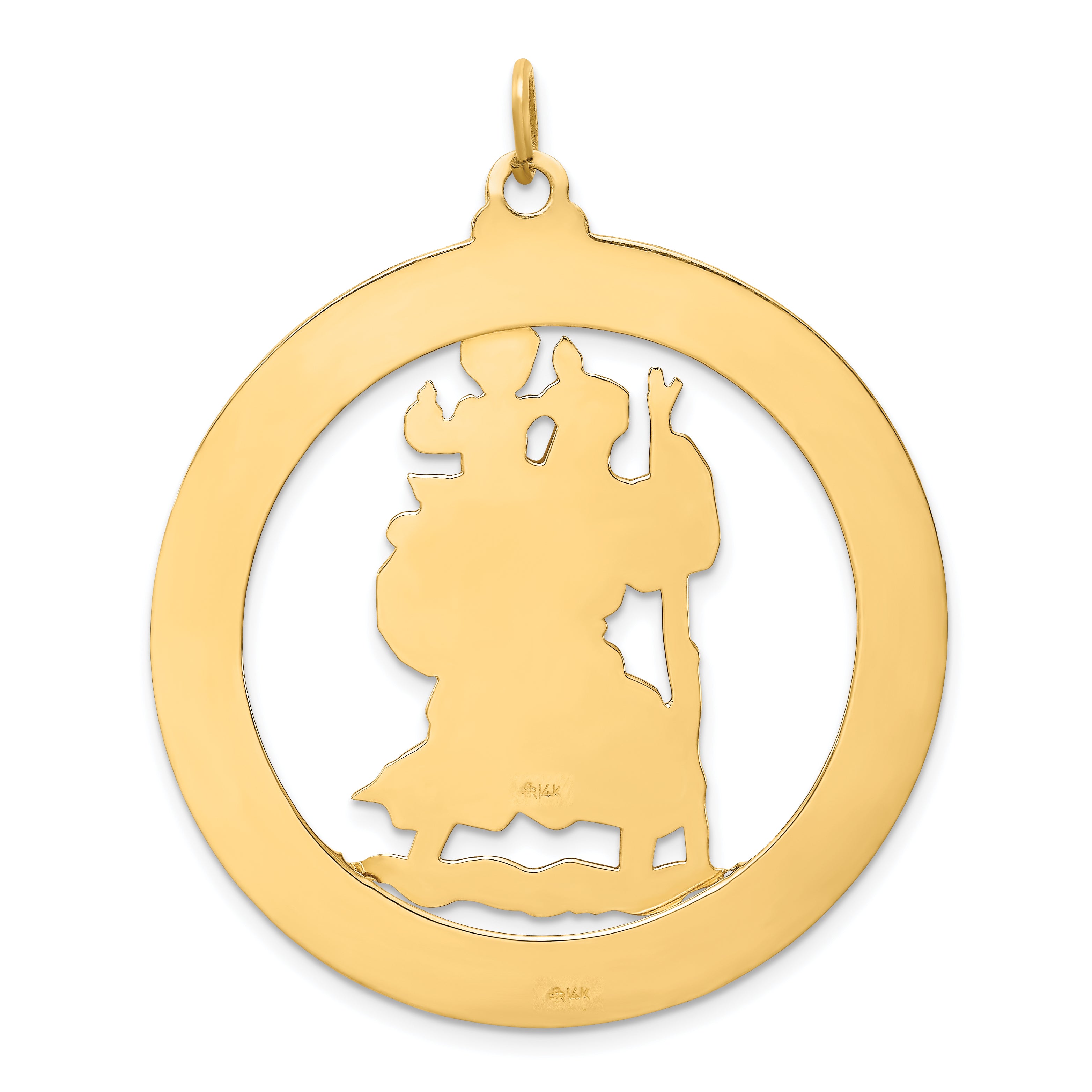 14k Solid Polished/Satin Extra Large Cut-out St. Christopher Medal