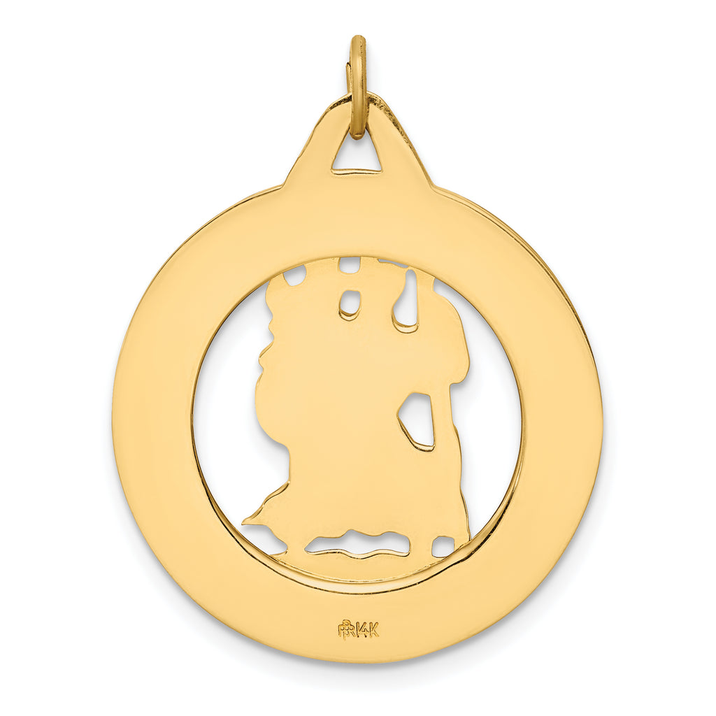14k Solid Polished/Satin Round Cut-out St. Christopher Medal