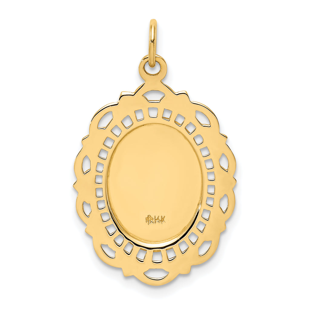 14k Solid Polished/Satin Medium Fancy Pierced Oval St. Christopher Medal