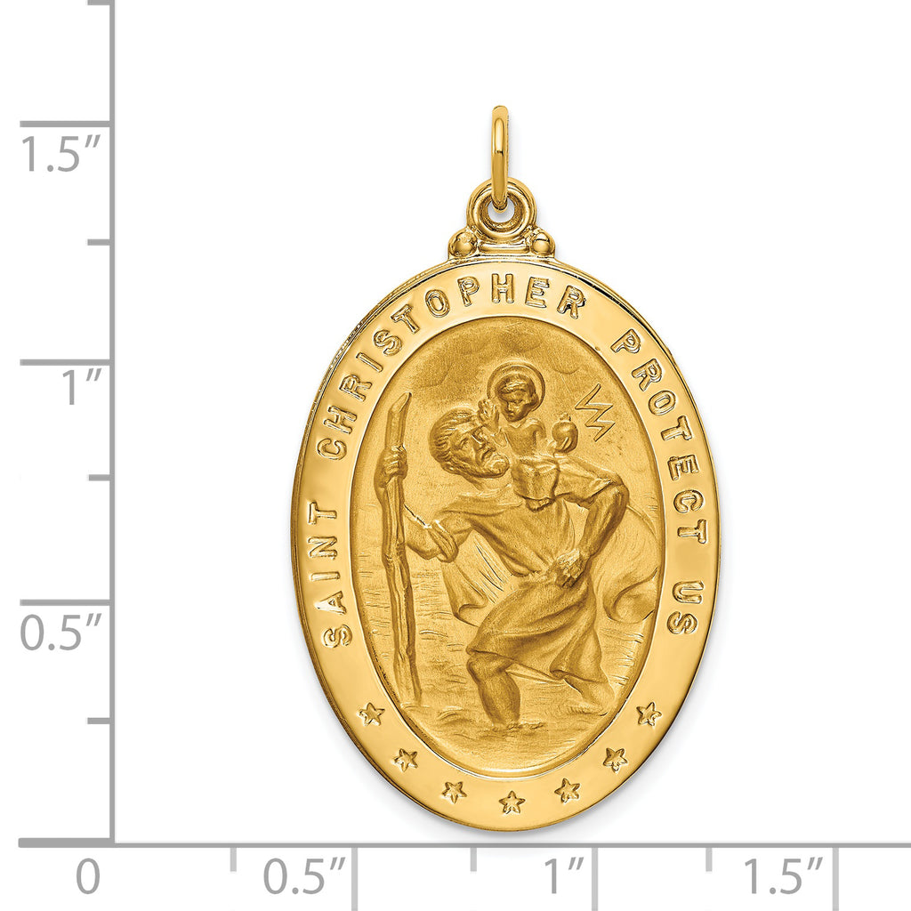 14k Solid Polished/Satin Large Oval St. Christopher Medal