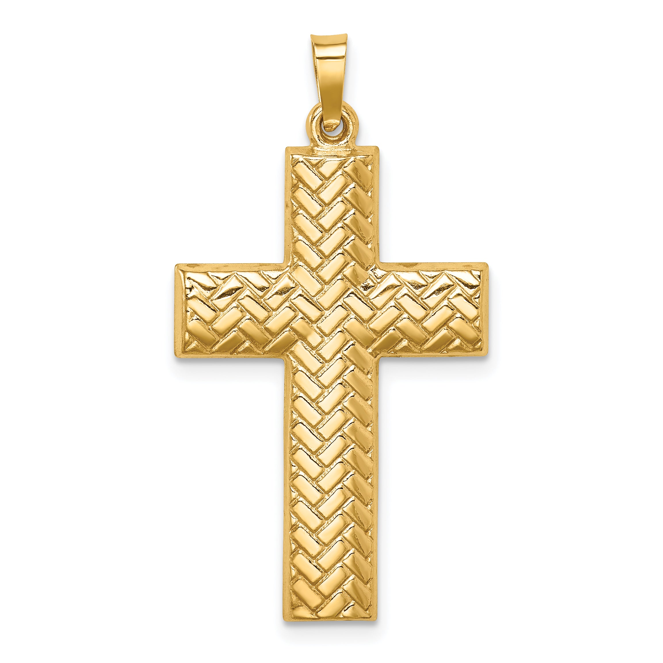 14k Hollow Polished Basketweave Design Latin Cross Main image