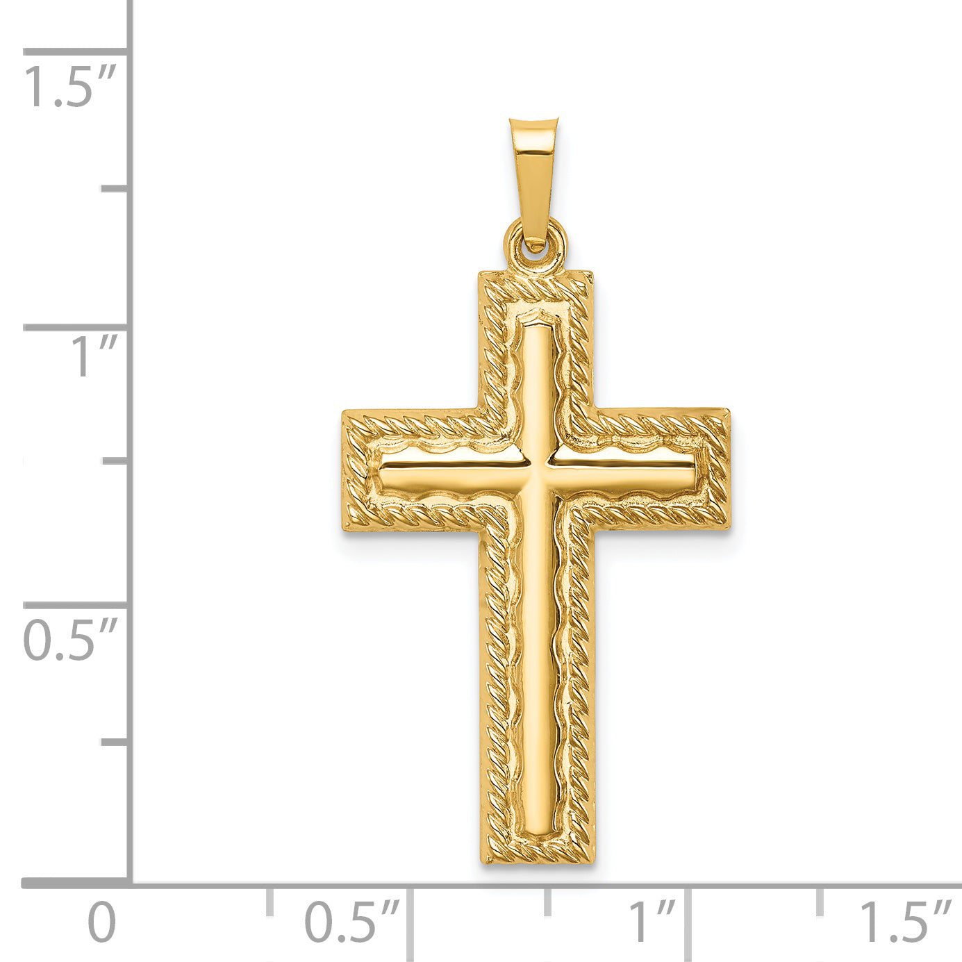 14k Hollow Polished Rope Edge Latin Cross