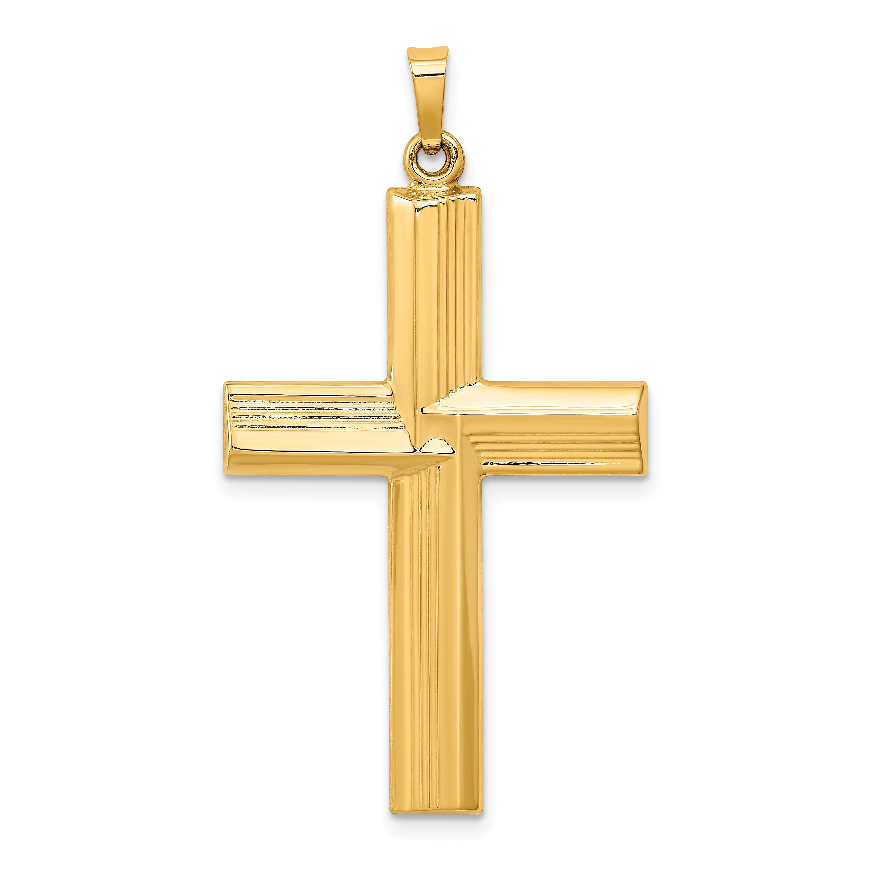 14k Hollow Polished Stripe Design Latin Cross Main image
