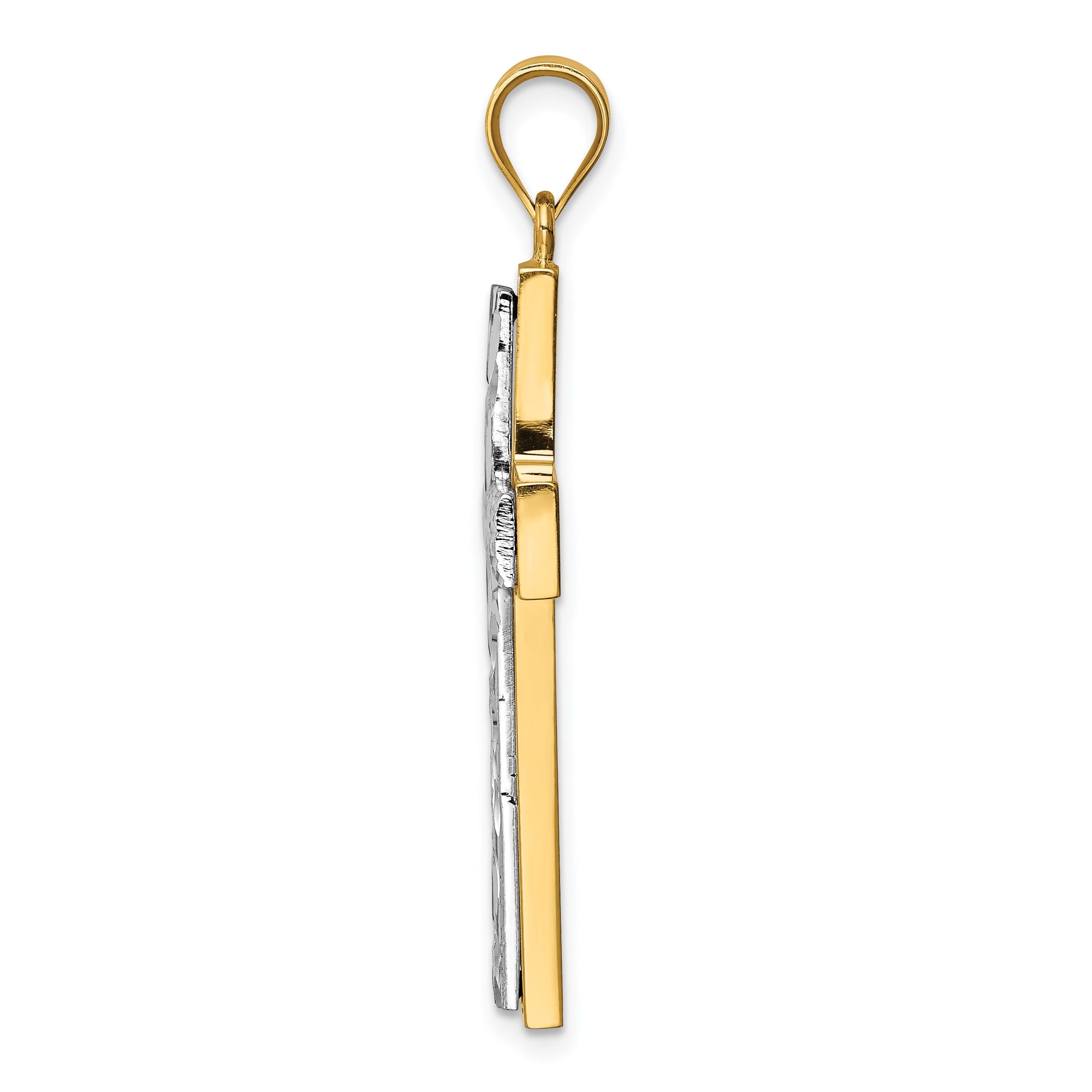 14K Two-tone Polished & Diamond-cut Cross Pendant Secondary image