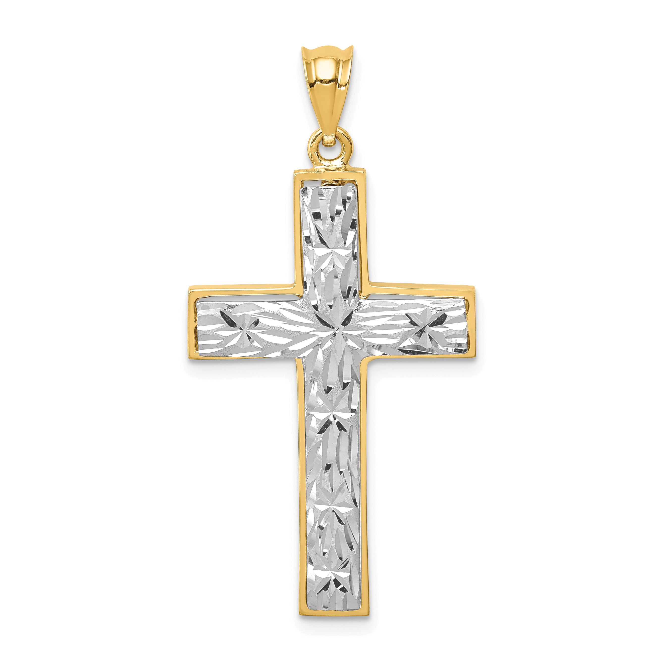 14K Two-tone Polished & Diamond-cut Cross Pendant Main image