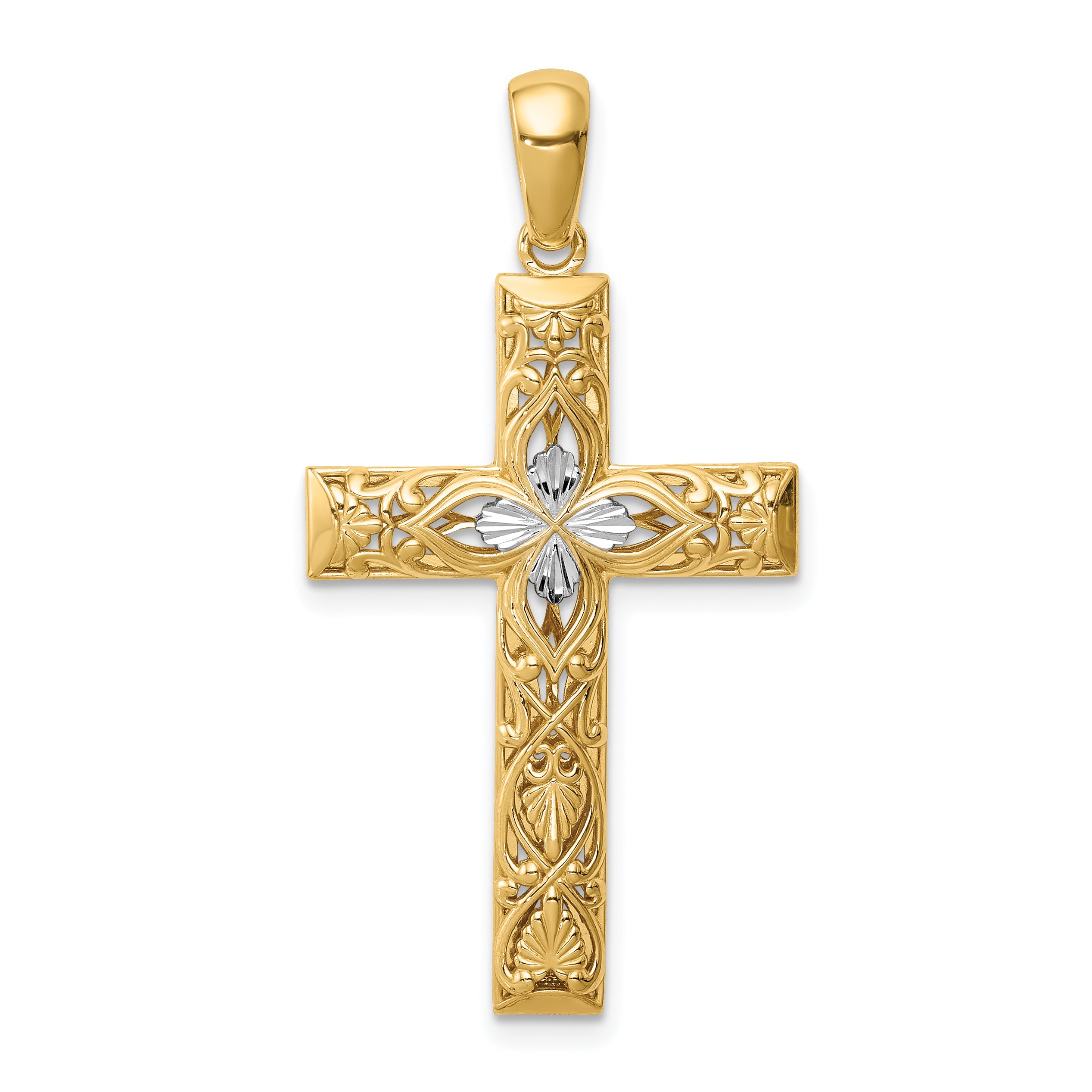 14K White Rhodium D/C Cross Pendant Main image