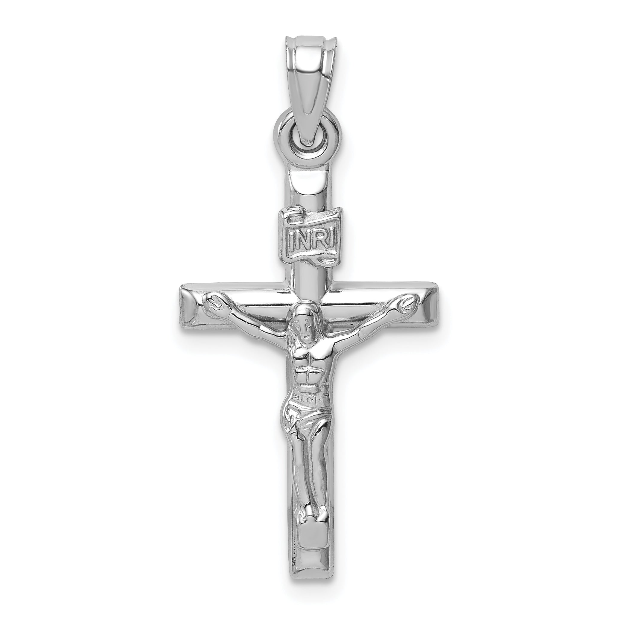 14k White Gold Hollow Crucifix Pendant Main image
