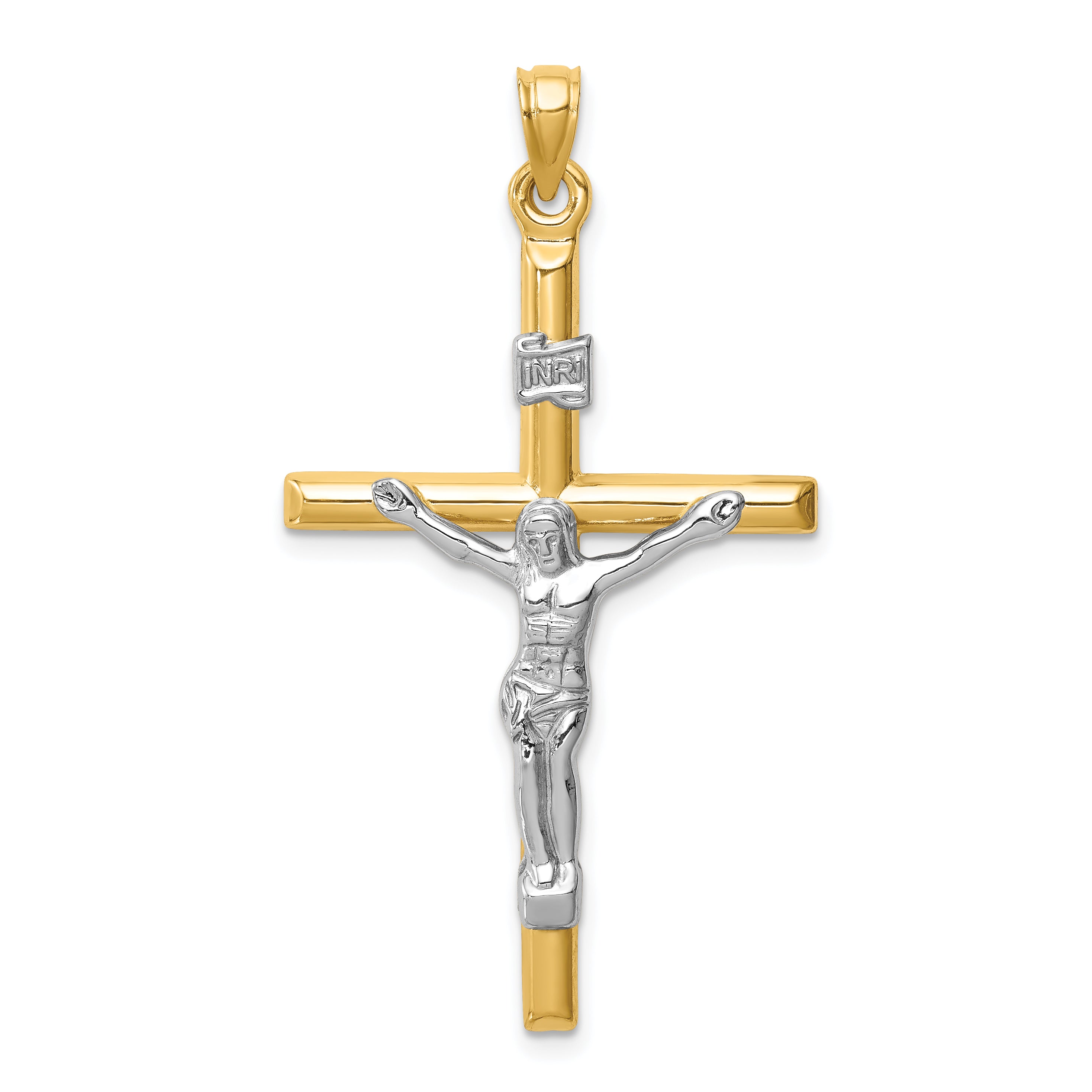 14k Two-tone Hollow Crucifix Pendant