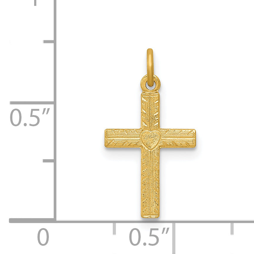 14K Heart Cross Charm