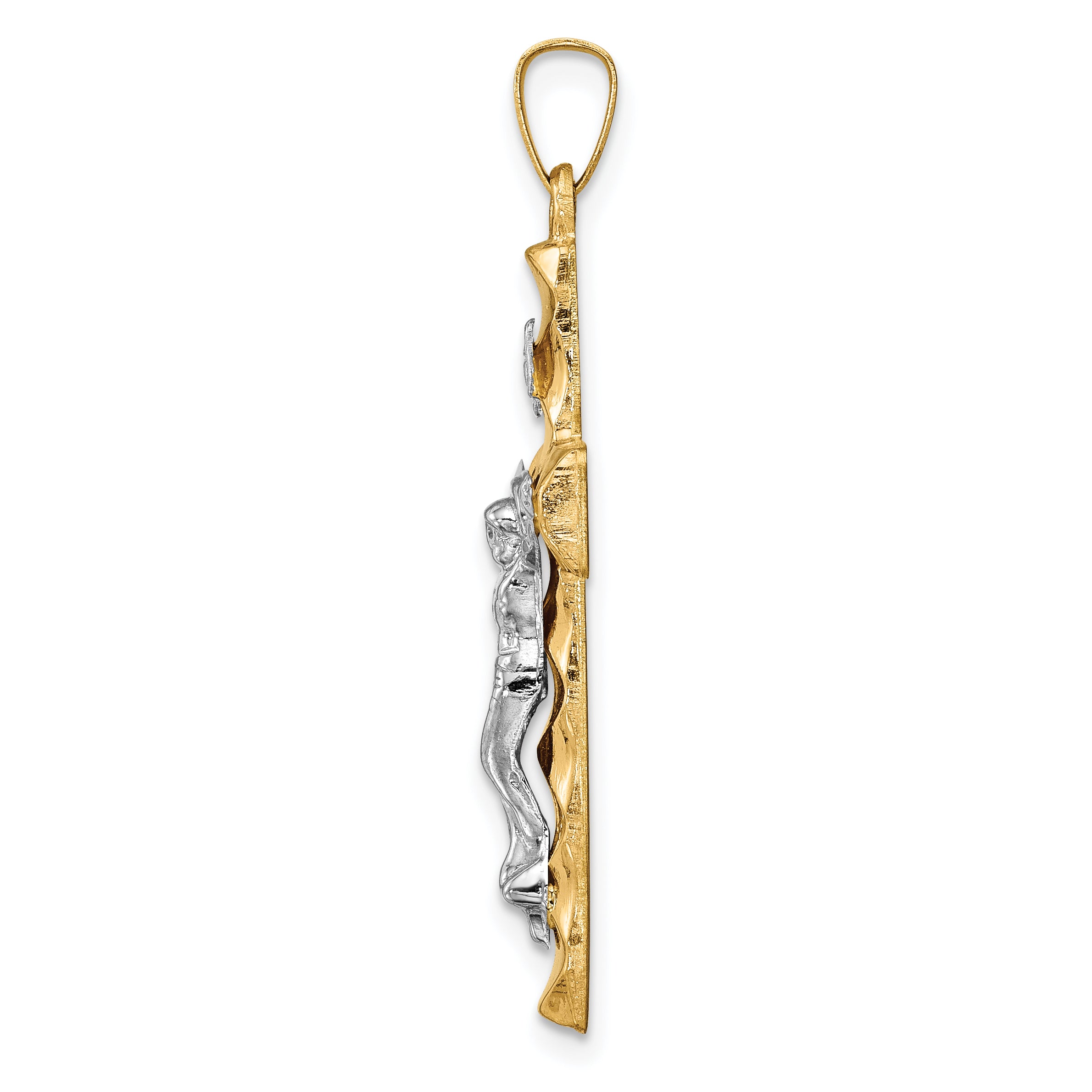 14k Two-tone Hollow Polished Textured Latin Crucifix