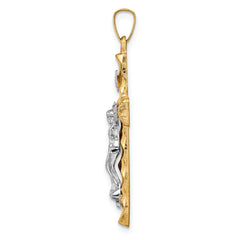 14k Two-tone Hollow Polished Textured Latin Crucifix