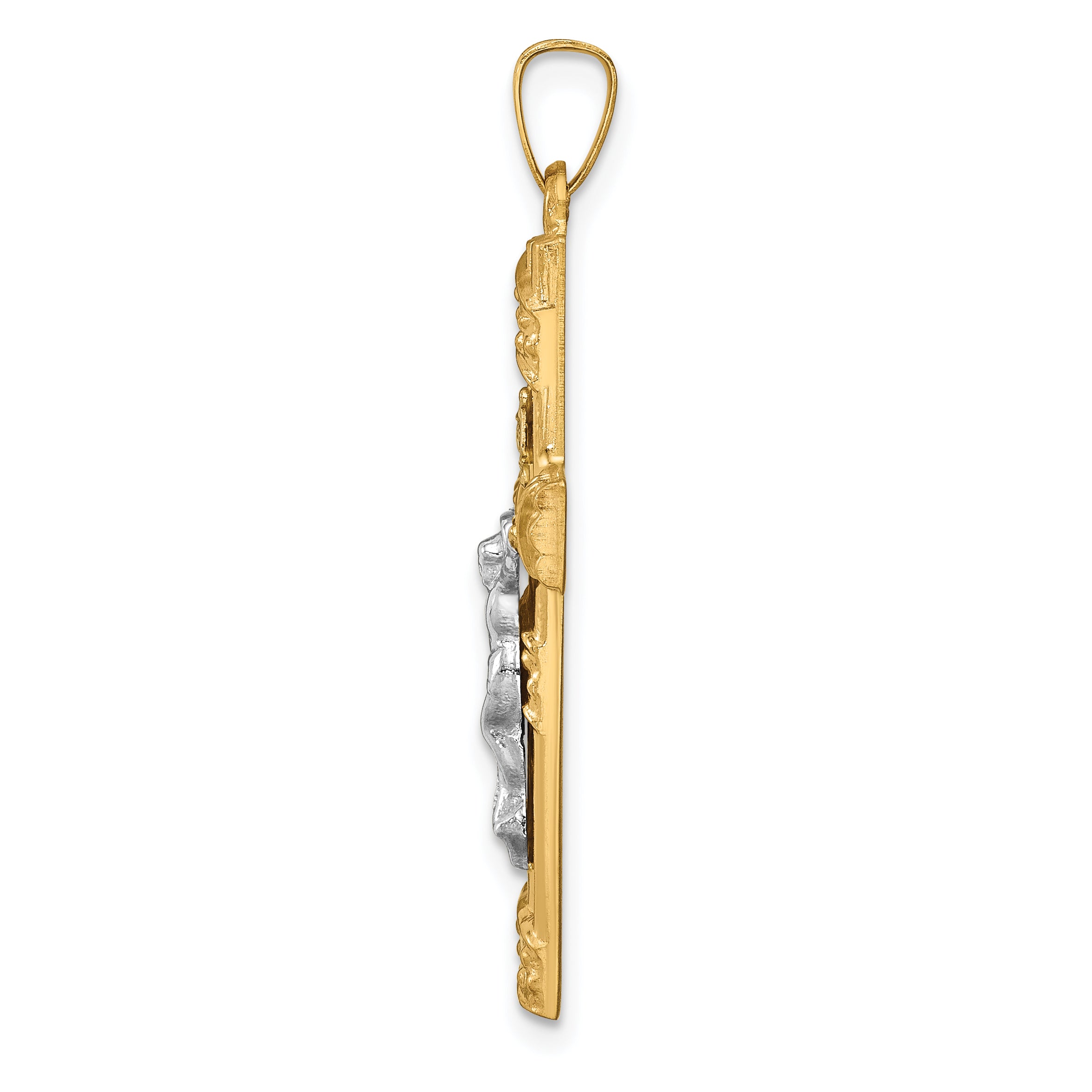 14k Two-tone Hollow Polished Textured & Striped Latin Crucifix Secondary image