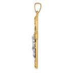 14k Two-tone Hollow Polished Textured & Striped Latin Crucifix