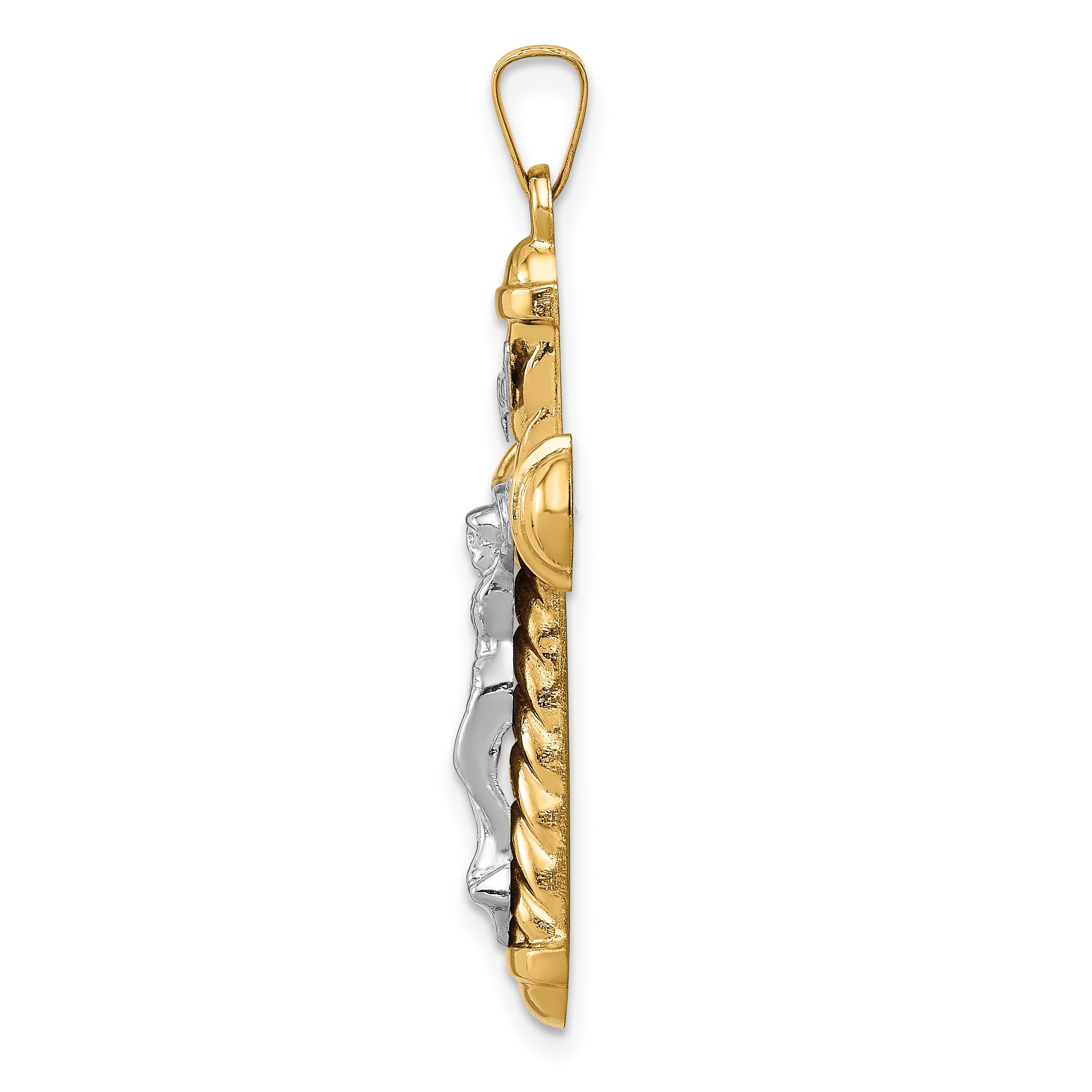 14k Two-tone Hollow Polished Chevron Design Crucifix Secondary image