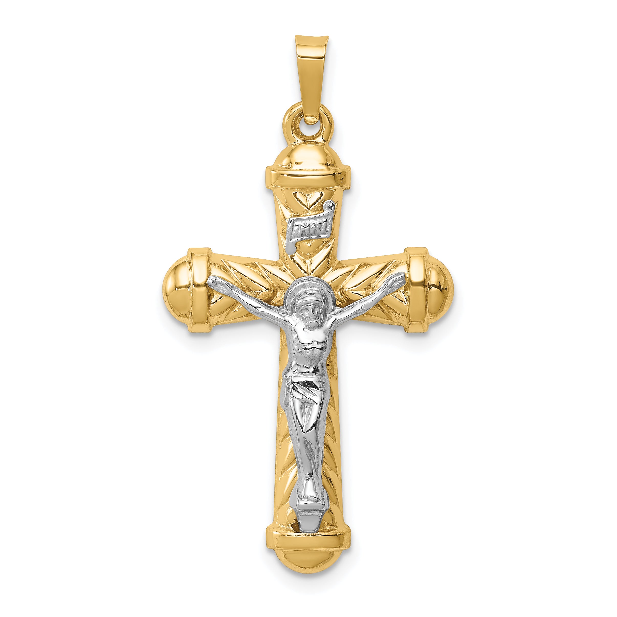 14k Two-tone Hollow Polished Chevron Design Crucifix Main image