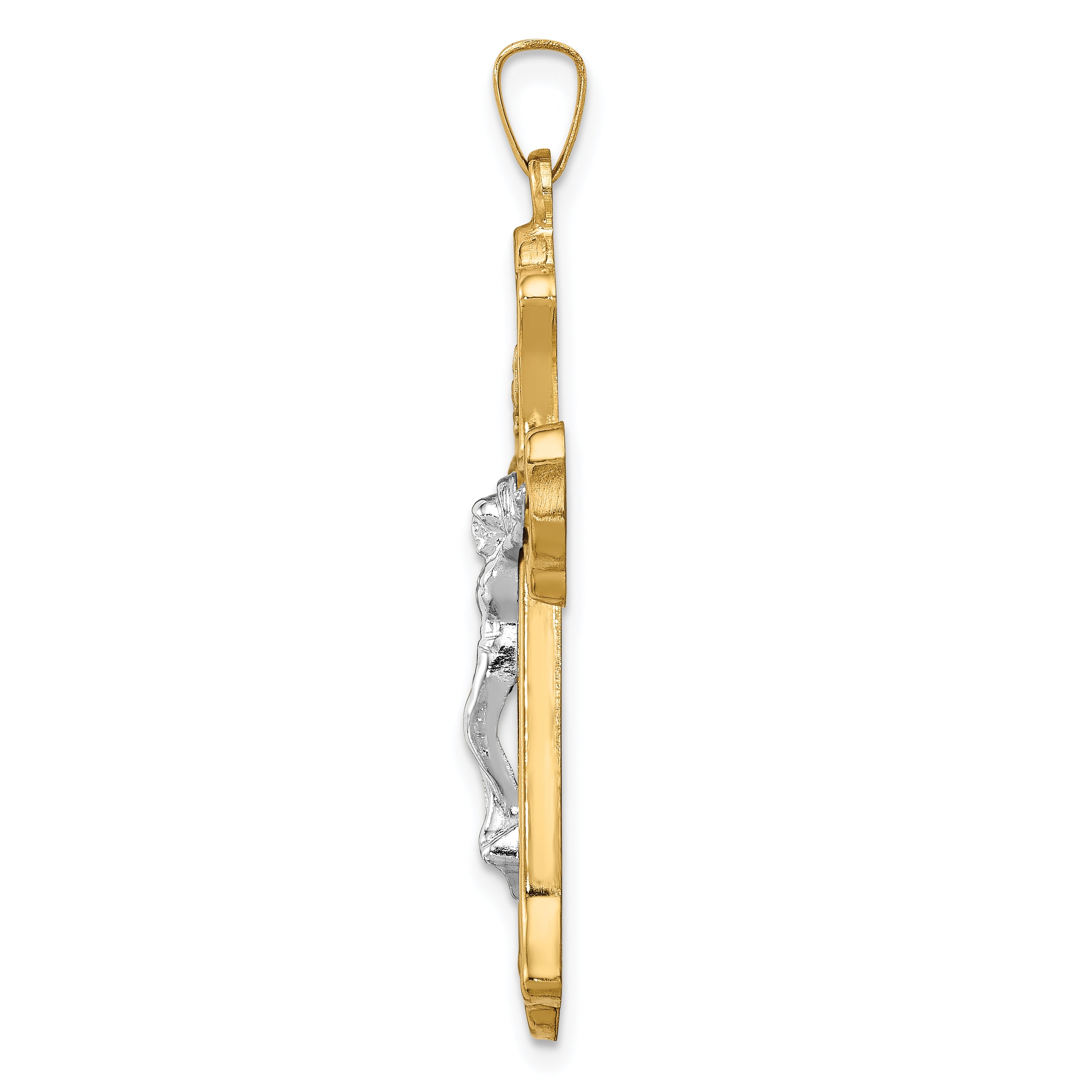 14k Two-tone Hollow Polished Woven Fleur de Lis Crucifix Secondary image