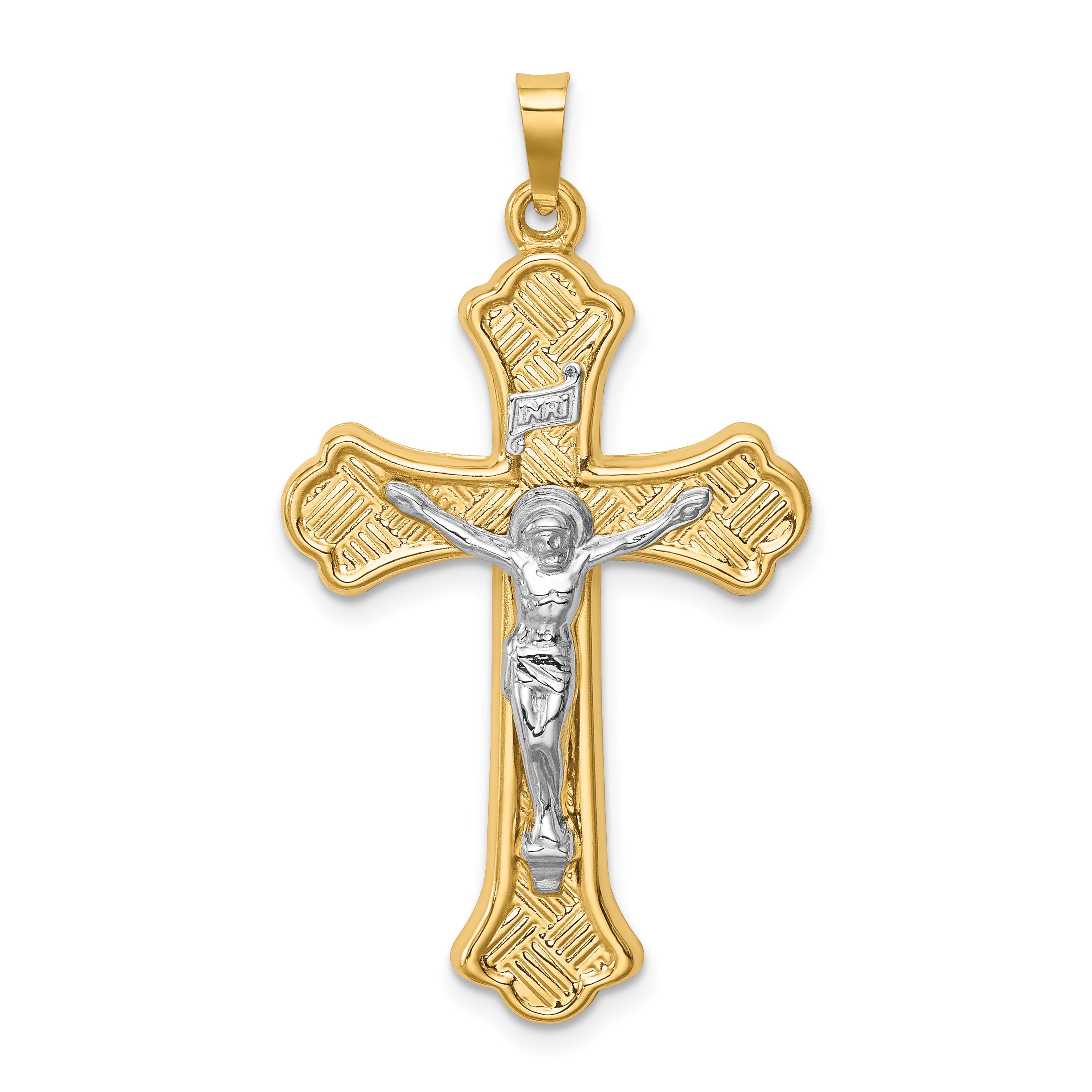 14k Two-tone Hollow Polished Woven Fleur de Lis Crucifix Main image