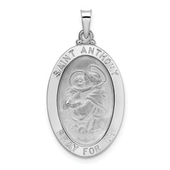 14k White Gold Polished Solid Oval St Anthony Medal Pendant