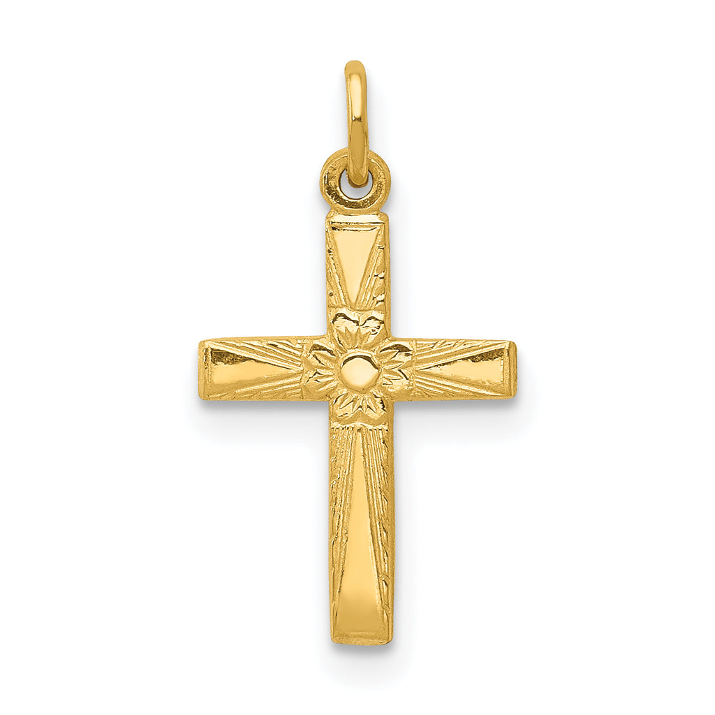 14k Floral Cross Charm