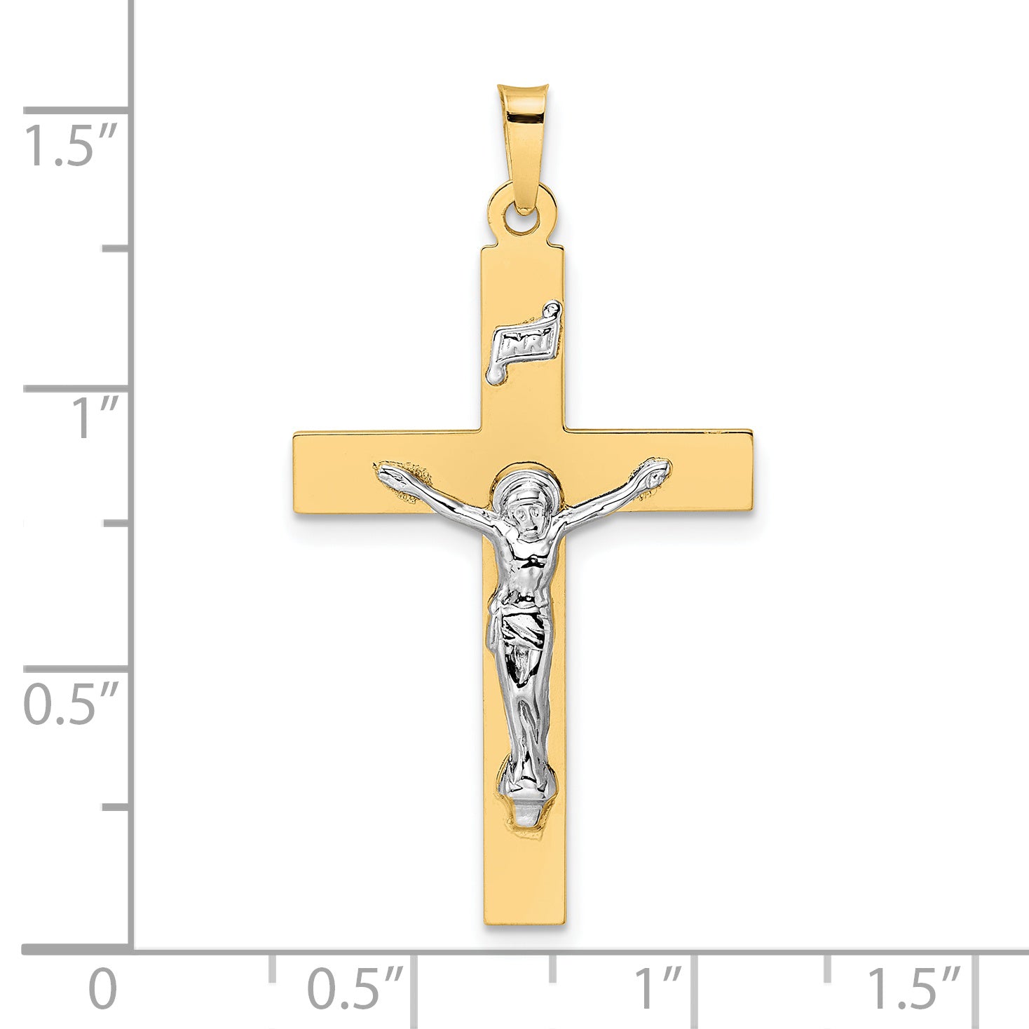 14k Two-tone Polished Solid INRI Crucifix Pendant