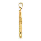 14K Hollow Fleur De Lis Cross Pendant