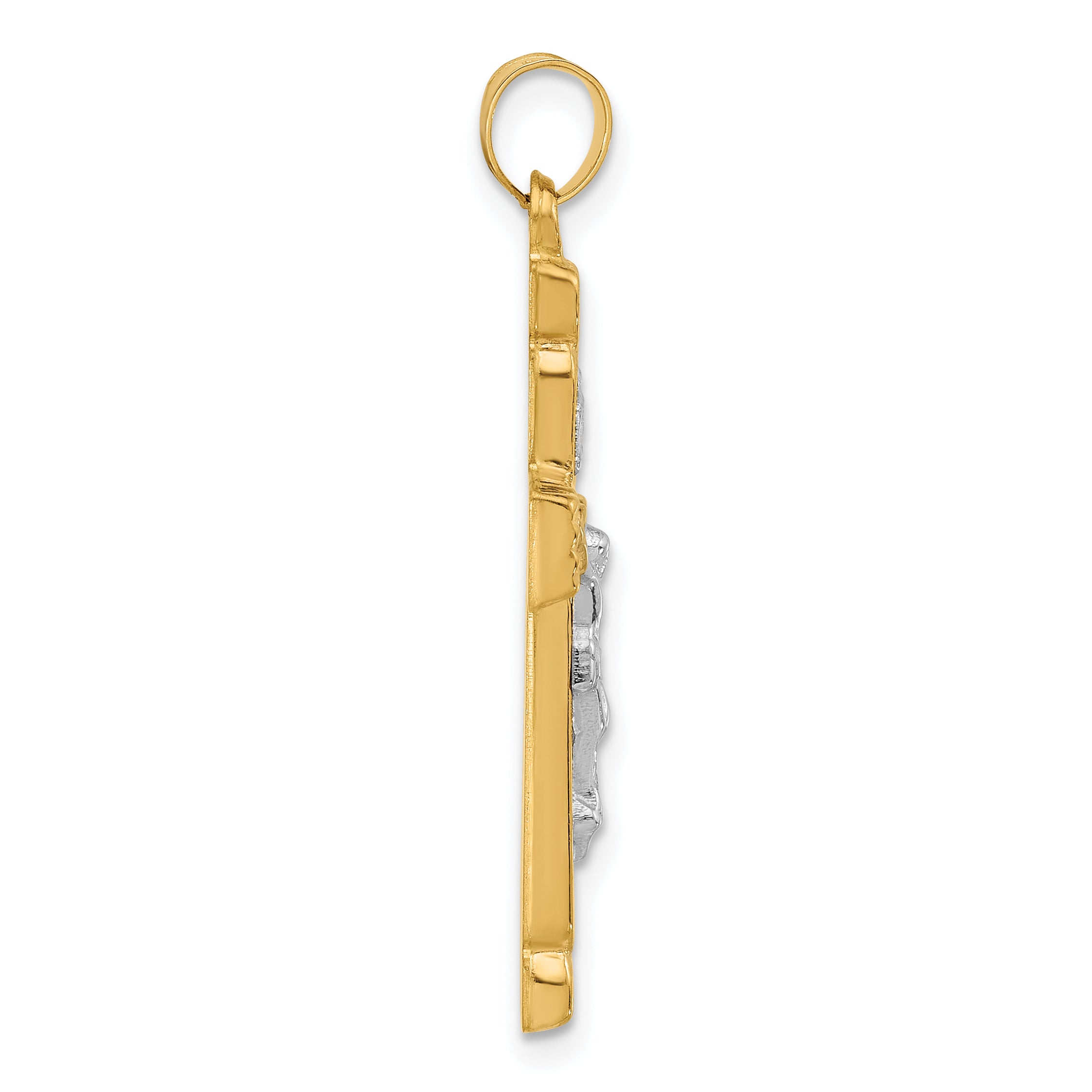14k Two-Tone Hollow INRI Crucifix Pendent