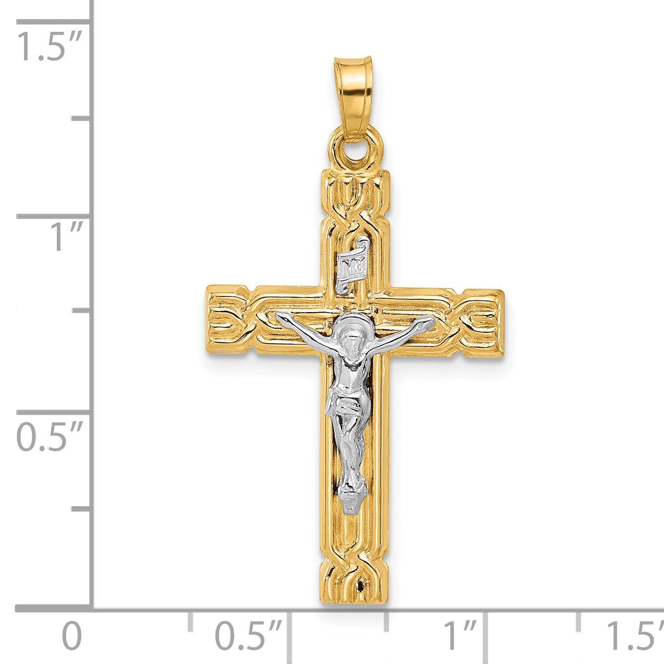 14k Two-Tone Hollow INRI Crucifix Pendent