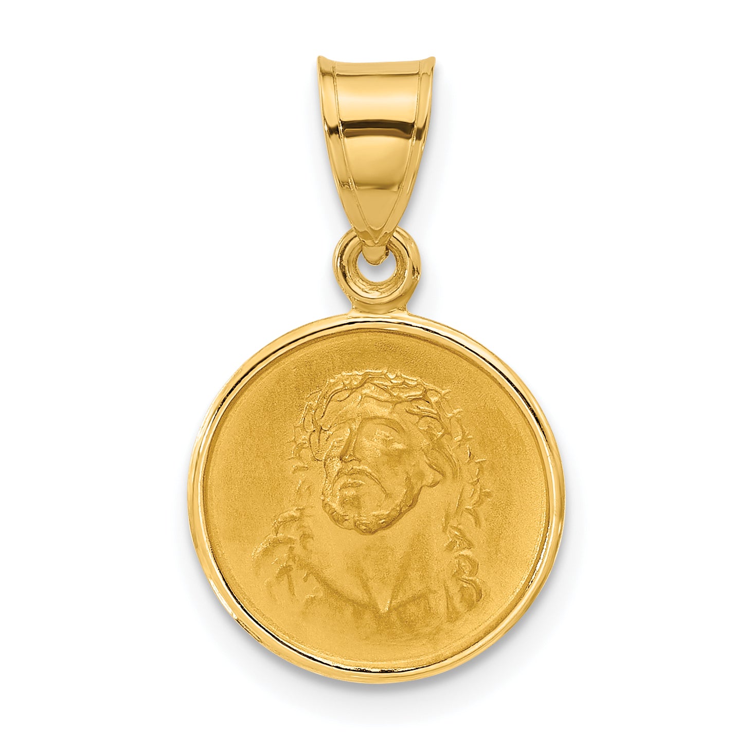 14k Polished and Satin Solid Face of Jesus Medal