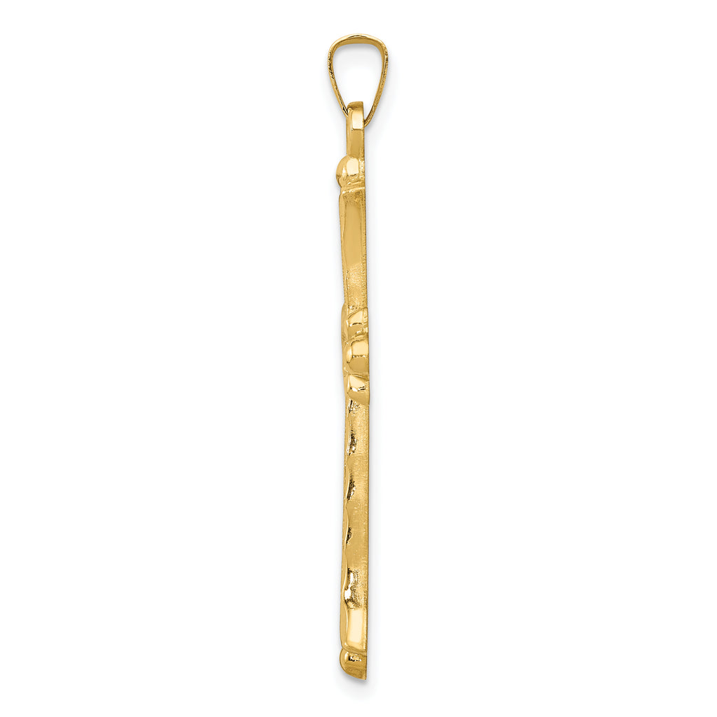 14K Hollow Fleur De Lis Cross Pendant