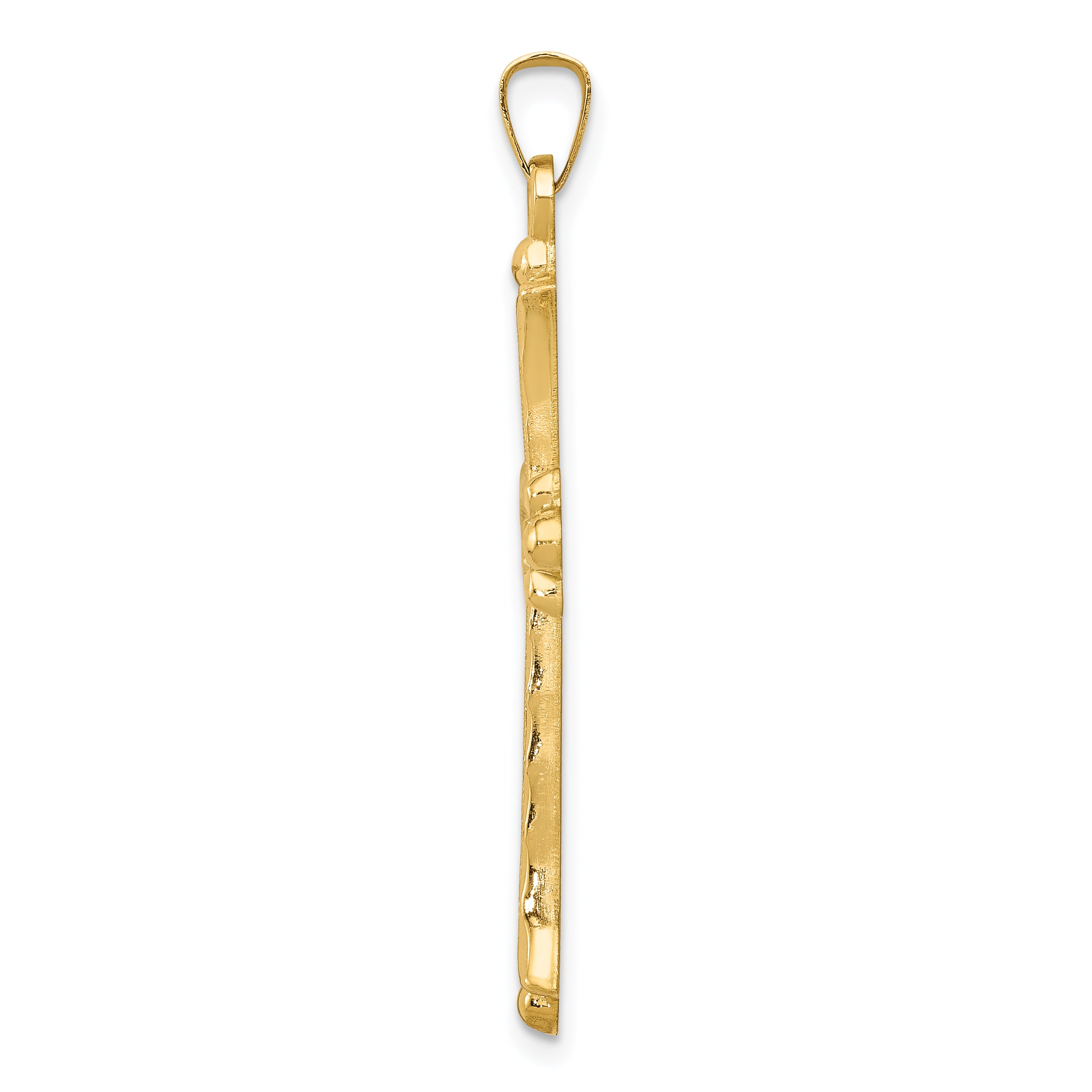 14K Hollow Fleur De Lis Cross Pendant