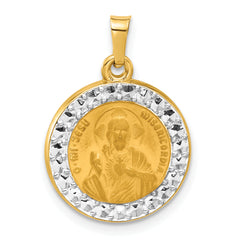 14K and White Rhodium Hollow Sacred Heart of Jesus Medal