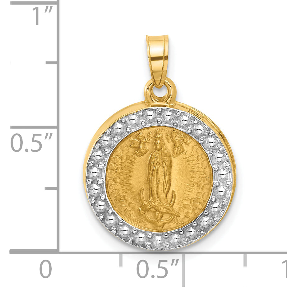 14k and Rhodium Hollow Lady of Guadalupe Pendant