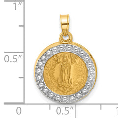 14k and Rhodium Hollow Lady of Guadalupe Pendant