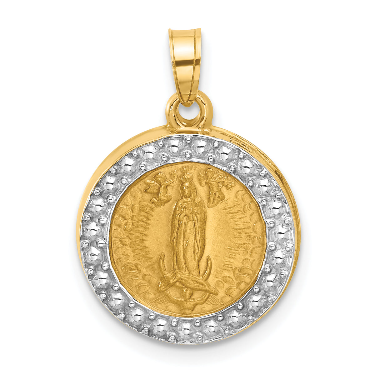14k and Rhodium Hollow Lady of Guadalupe Pendant