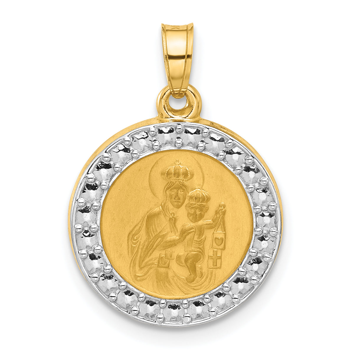 14K and White Rhodium Hollow Our Lady of Mt Carmel Medal