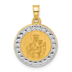 14K and White Rhodium Hollow Our Lady of Mt Carmel Medal